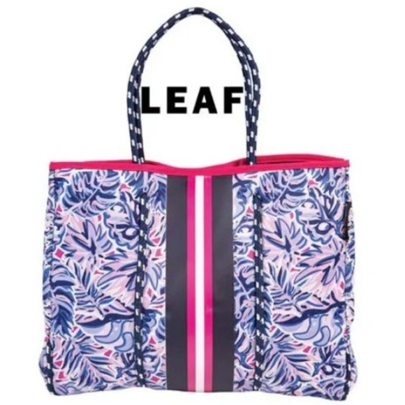 Simply Southern In Leaf Print Multicolored Pink and Blue Neoprene Tote EUC - Picture 16 of 16